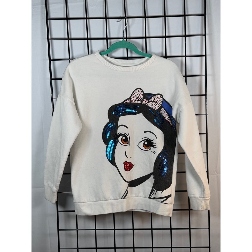Disney World Snow White Pullover Graphic Sweatshirt Womens XS White Sequins READ